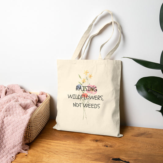 Raising Wildflowers Tote Bag | Eco-Friendly Cotton Bag, Gardening Gift, Boho Style, Floral Tote, Sustainable Shopping Bag