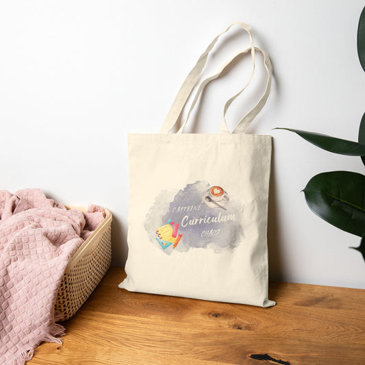 Caffeine Curriculum Chaos Cotton Canvas Tote Bag with a Whimsical Design for Teachers, Perfect for Back to School, Eco-Friendly Shopping, Beach Days, Gifts