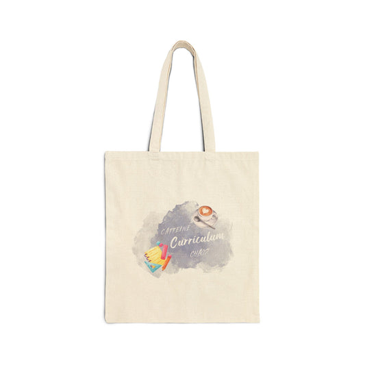 Caffeine Curriculum Chaos Cotton Canvas Tote Bag with a Whimsical Design for Teachers, Perfect for Back to School, Eco-Friendly Shopping, Beach Days, Gifts